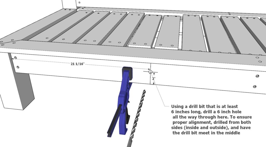 Adding the bolts to the back rest of DIY lounge bed