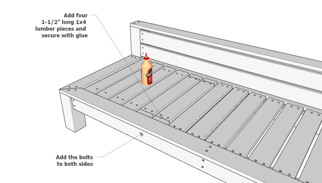 Adding the bolts to the back rest of DIY lounge bed