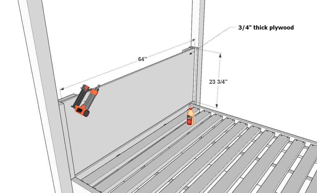 Adding plywood sheet to headboard of the loft bed