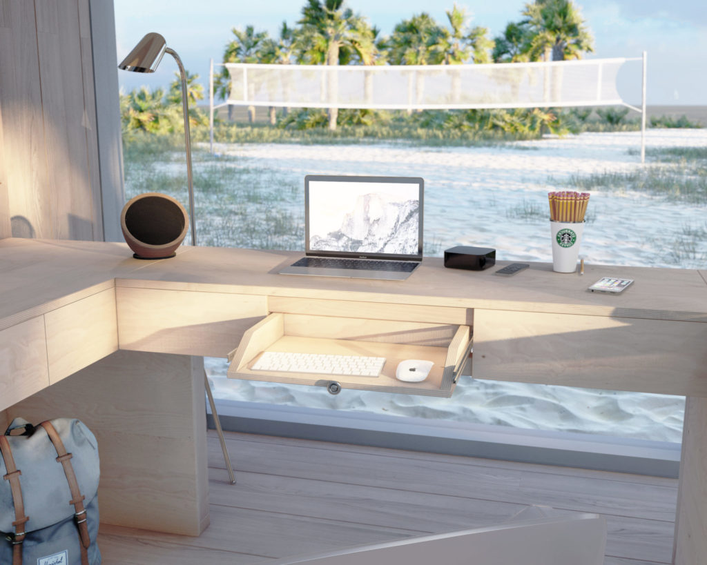 Custom-built DIY loft bed with desk and storage