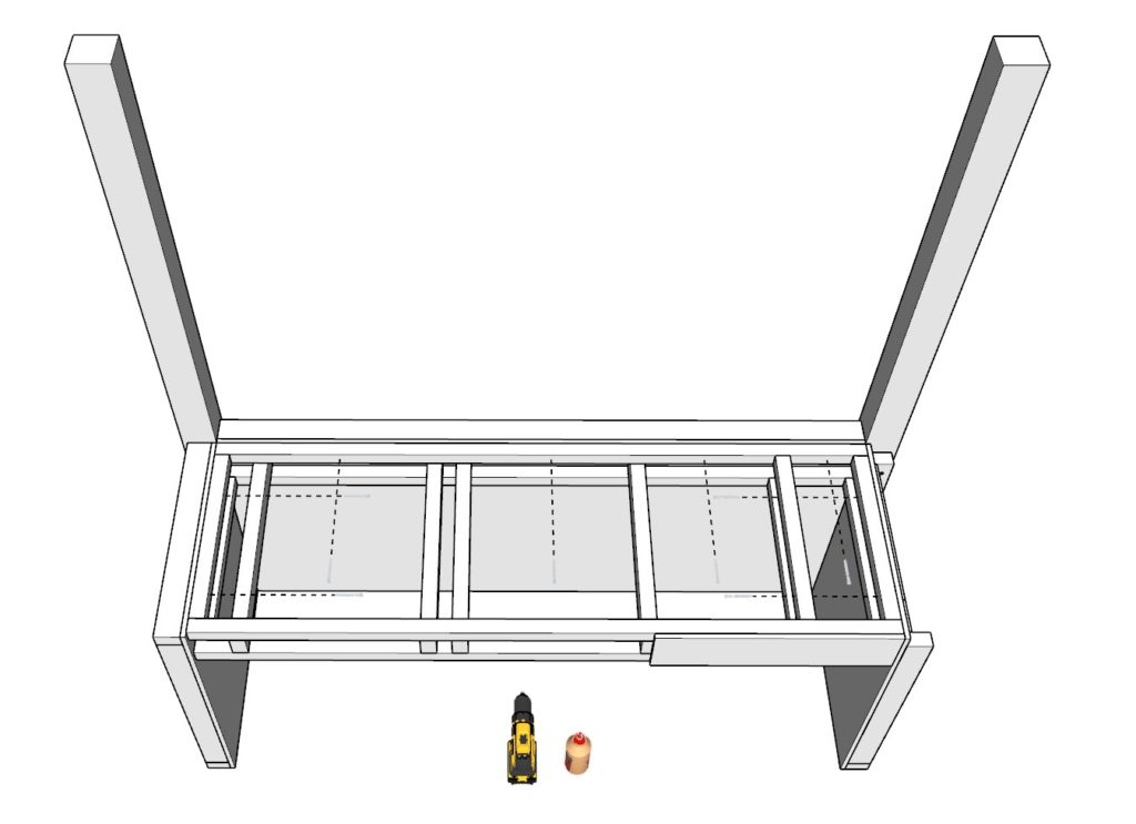 Attaching desk frame to DIY loft bed desk walls and pillars