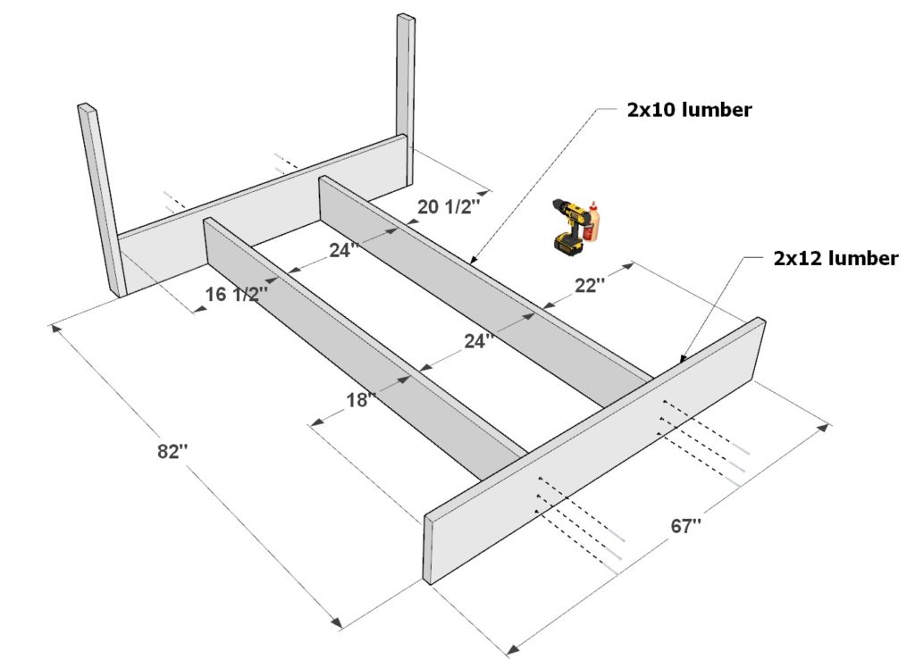 Building the DIY loft bed queen bed frame