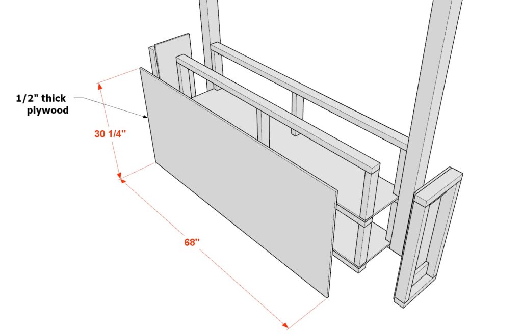 Adding the side walls and plywood sheet to DIY loft bed cubby storage