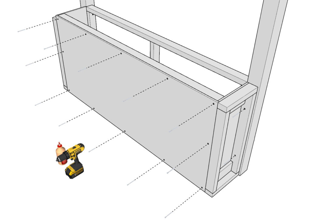 Adding the side walls and plywood sheet to DIY loft bed cubby storage