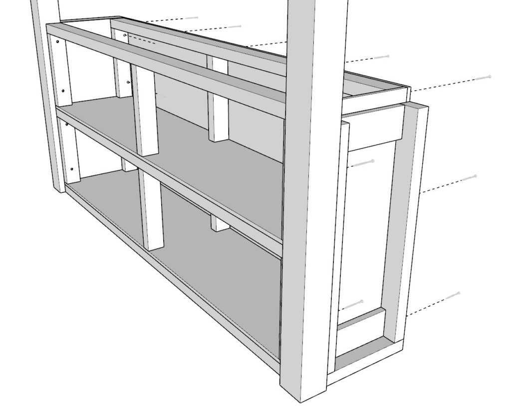 Adding the side walls and plywood sheet to DIY loft bed cubby storage