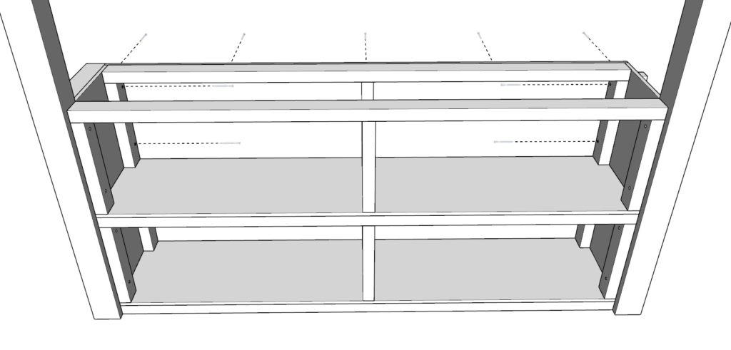 Adding the side walls and plywood sheet to DIY loft bed cubby storage