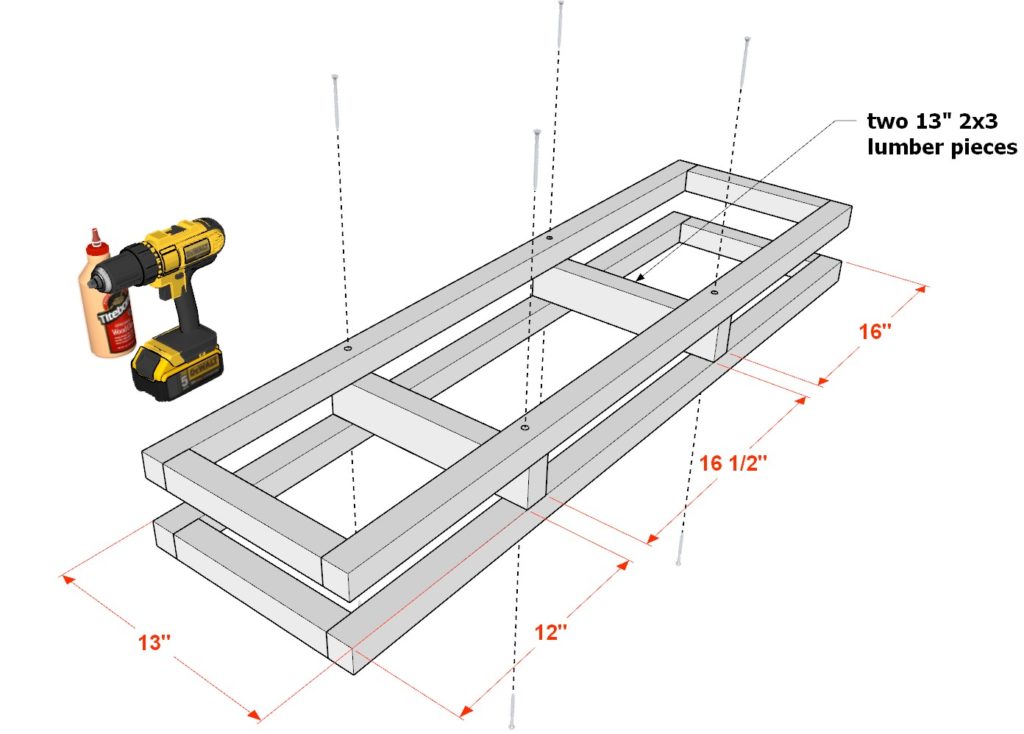 Building the loft bed desk frame