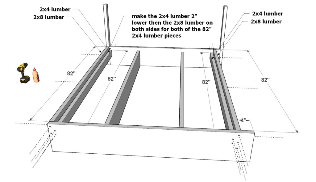 Building the DIY loft bed queen bed frame