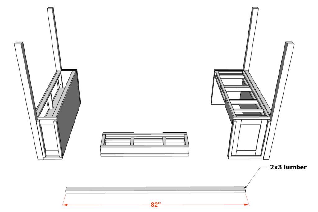 Putting together the desk, the cubby, and the computer tray components of DIY loft bed