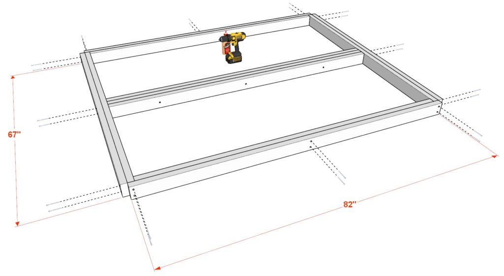 DIY loft bed frame construction