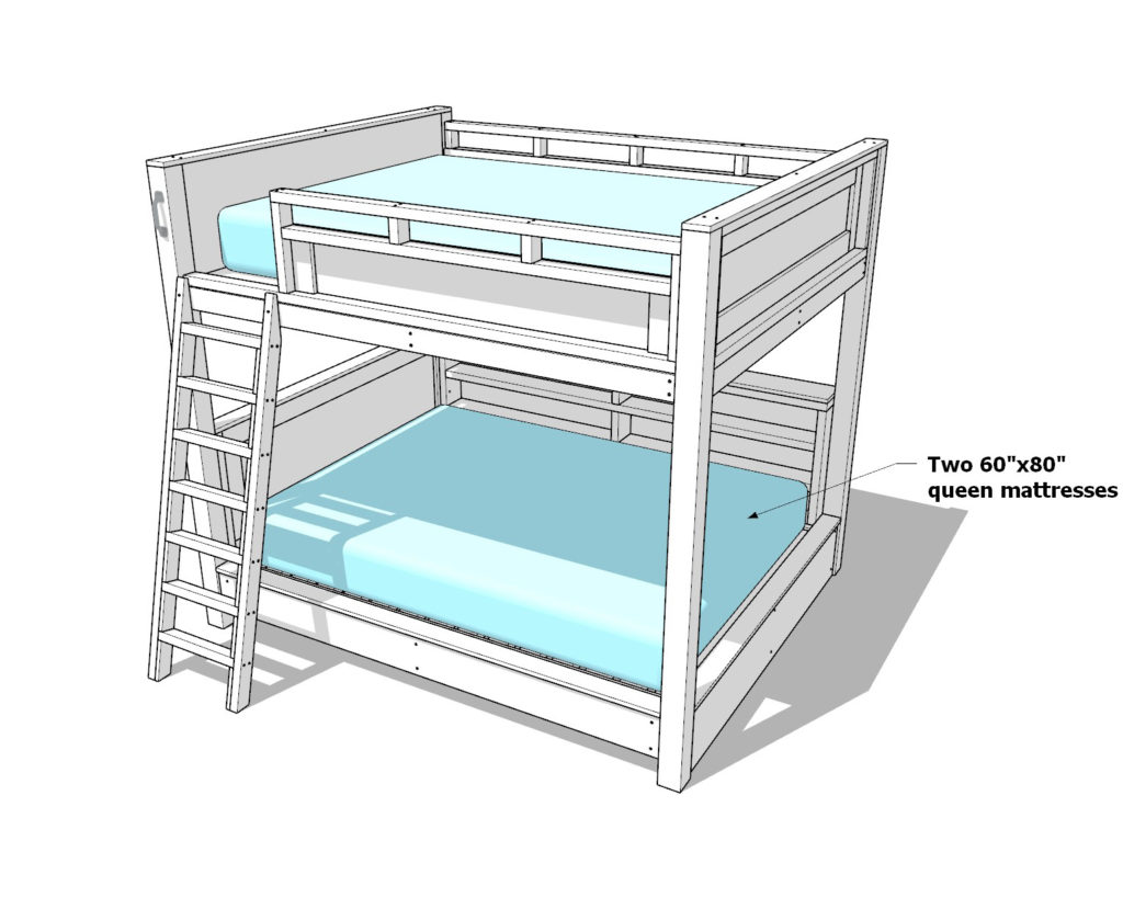 DIY loft bed queen over queen dimensions
