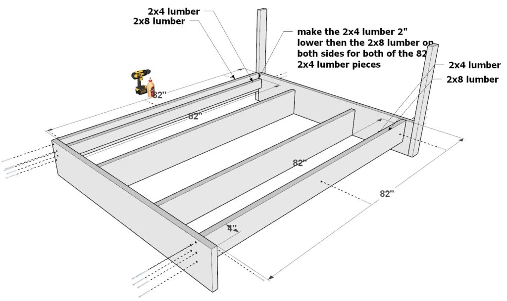 Building the DIY loft bed queen bed frame