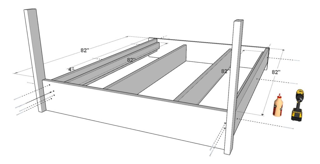 Building the DIY loft bed queen bed frame