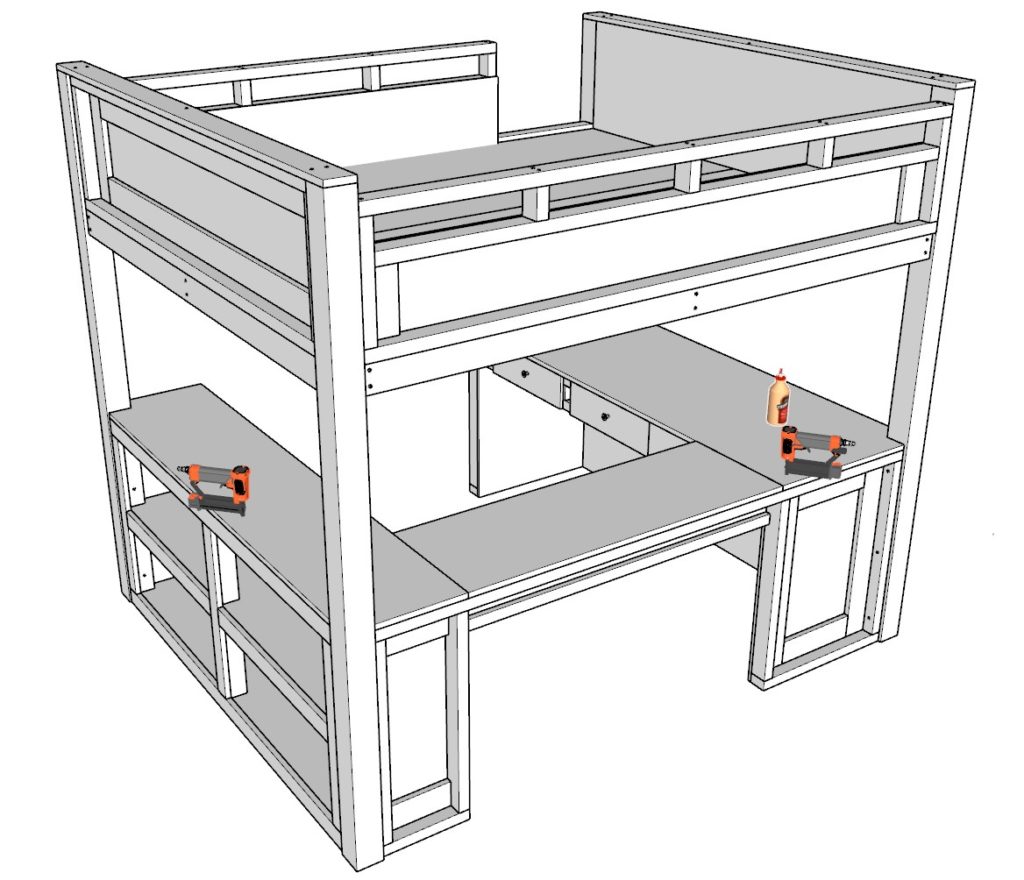 Adding plywood desk sheets to loft bed table top