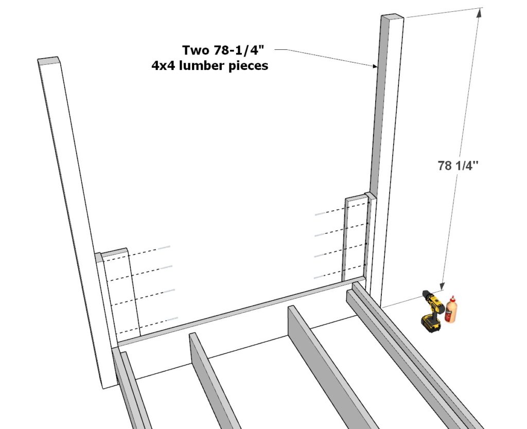 Adding the posts to the DIY loft bed