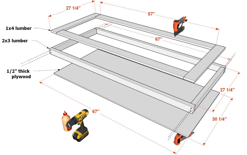 DIY loft bed desk wall assembly