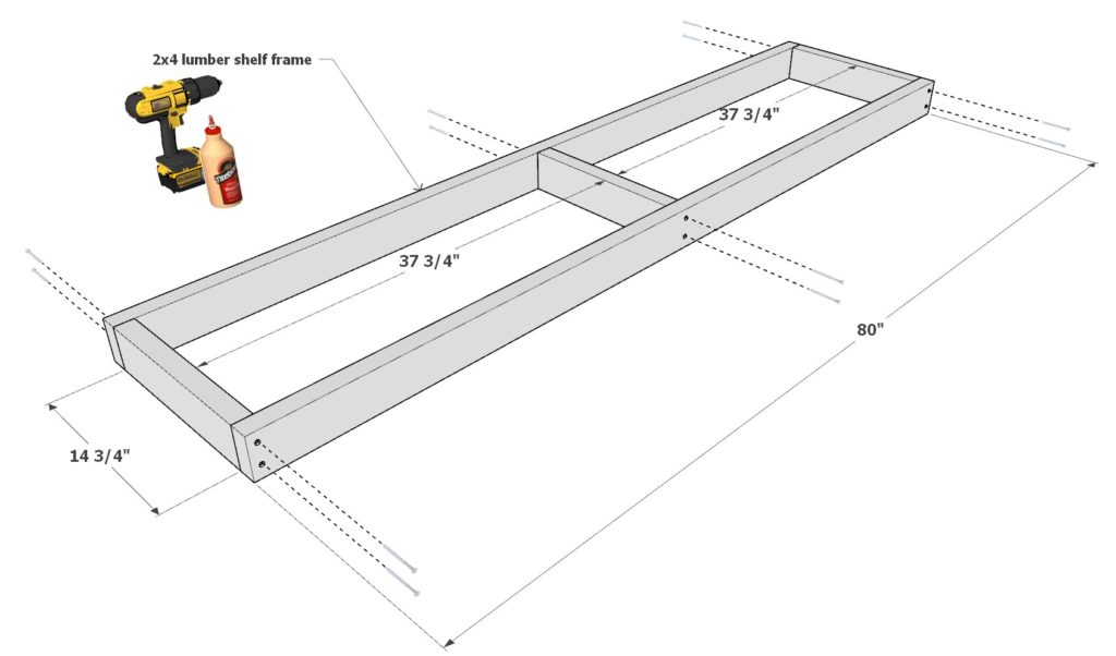 DIY bar shelf top work space area assembly