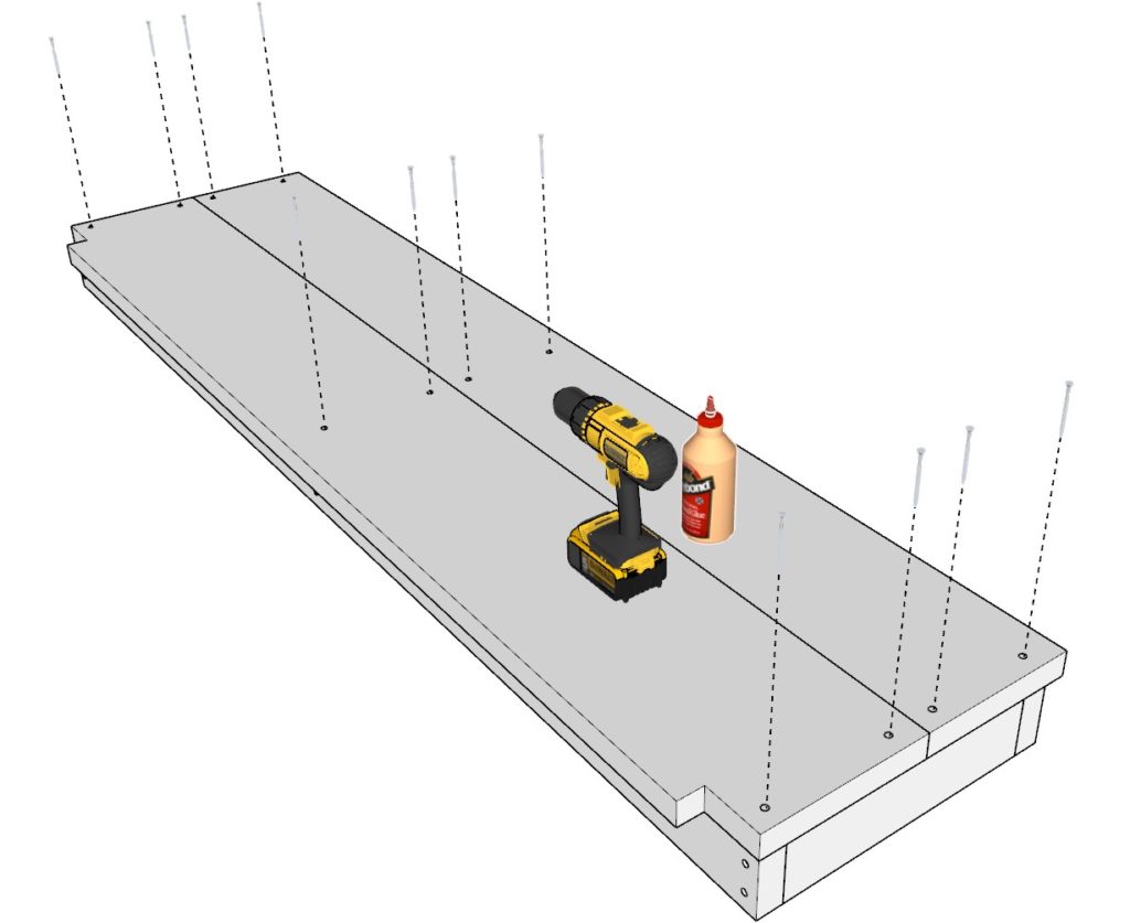 DIY bar shelf top work space area assembly