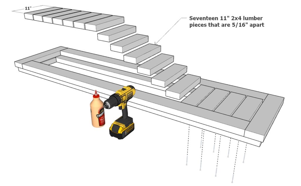 adding bench top decking pieces