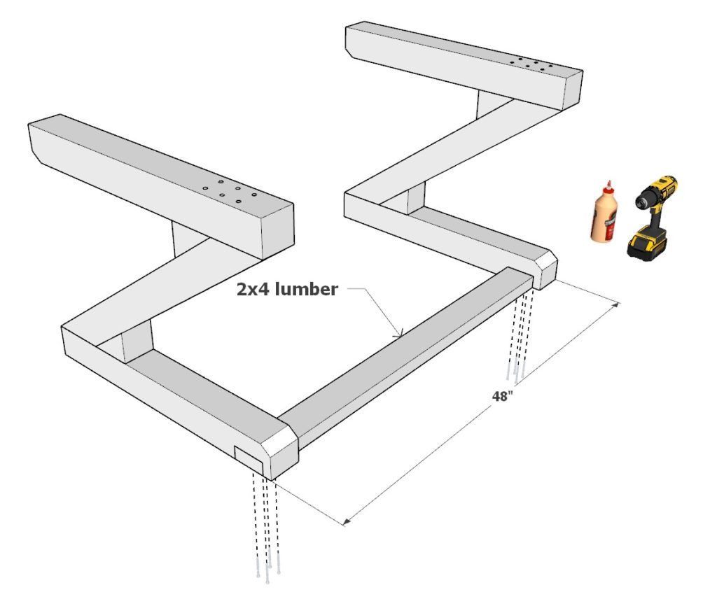 Adding 2x4 lumber to leg frame