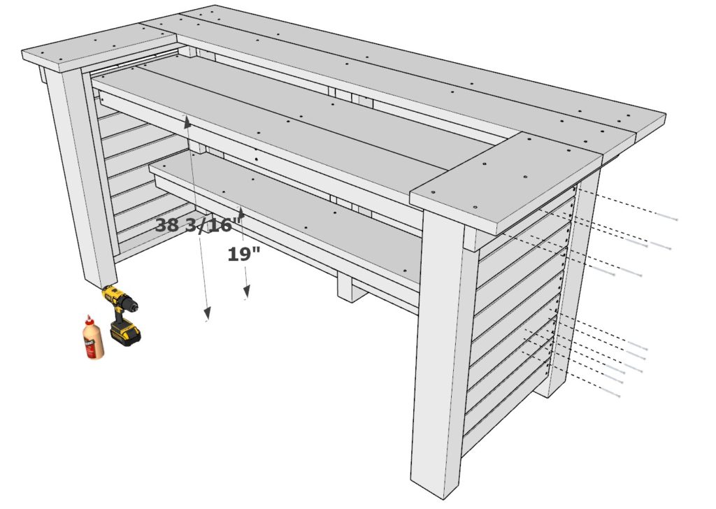 attaching DIY bar shelf and bar working top