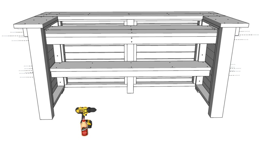 attaching DIY bar shelf and bar working top