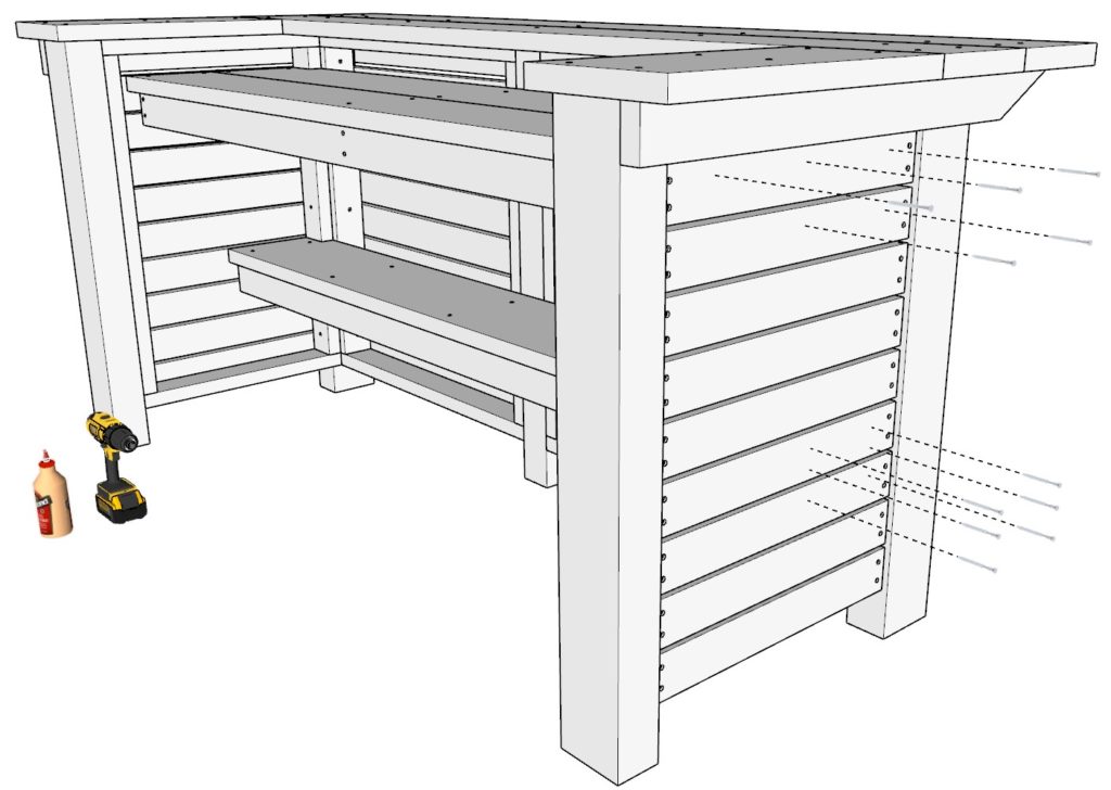 attaching DIY bar shelf and bar working top