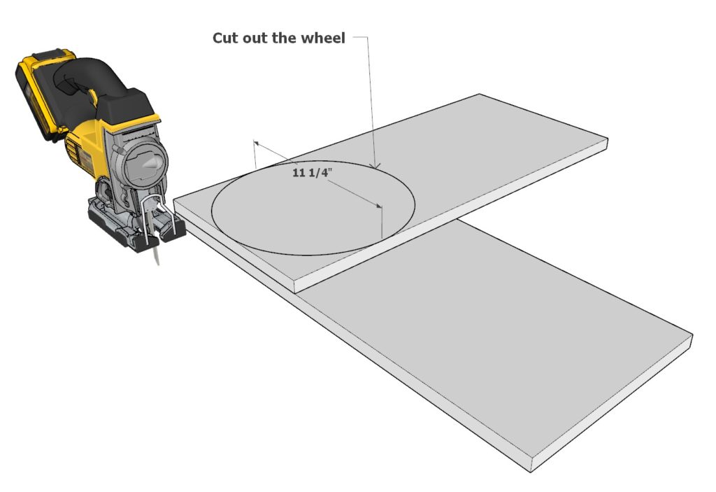 cutting out the wheelbarrow wheel