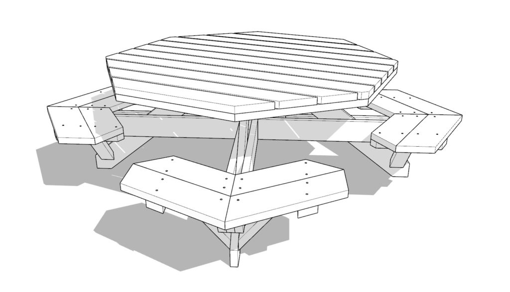 Octagonal wooden picnic table DIY plan