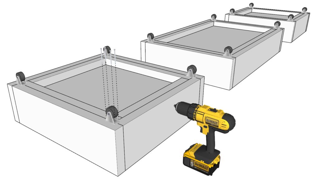 Adding wheels to drawers