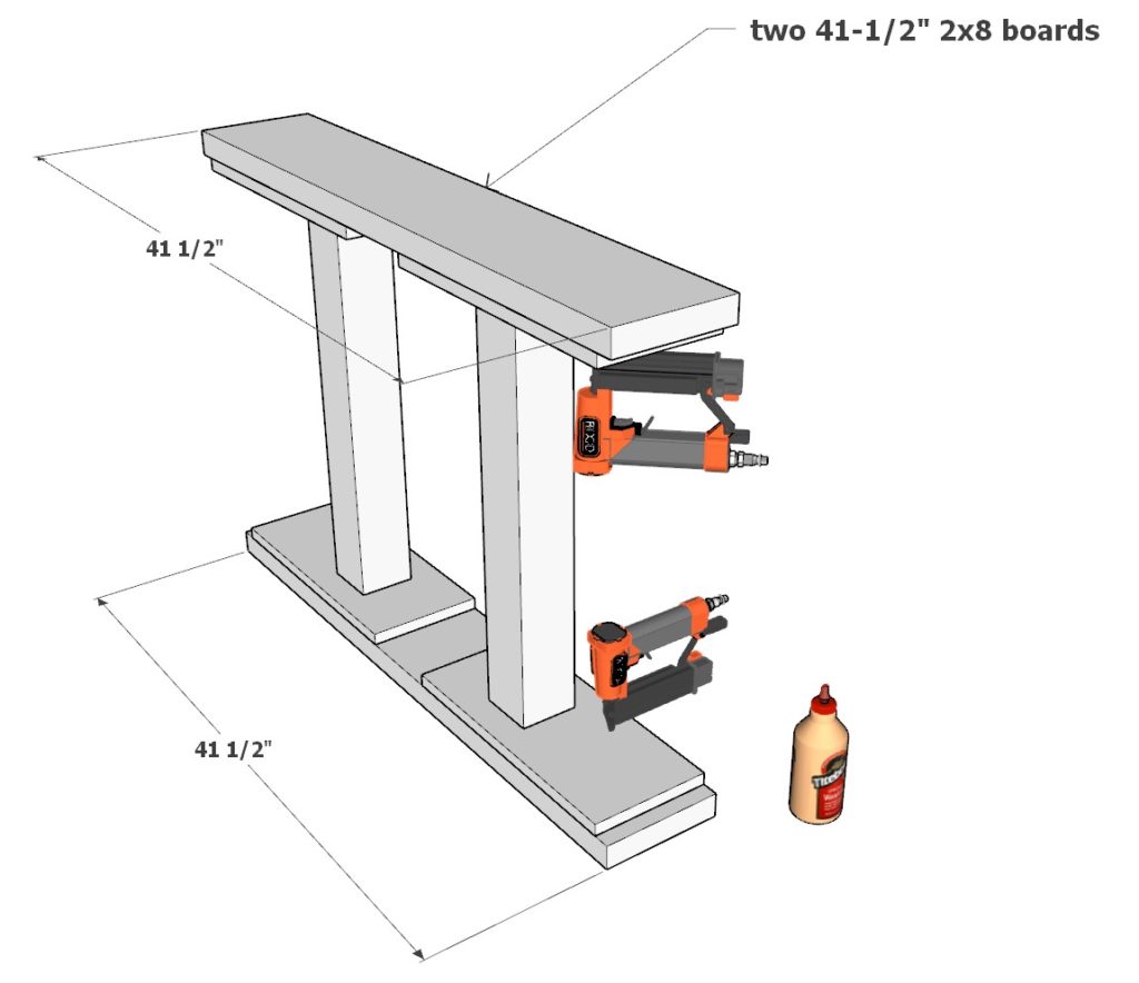 Adding the farmhouse table legs to to make the table base