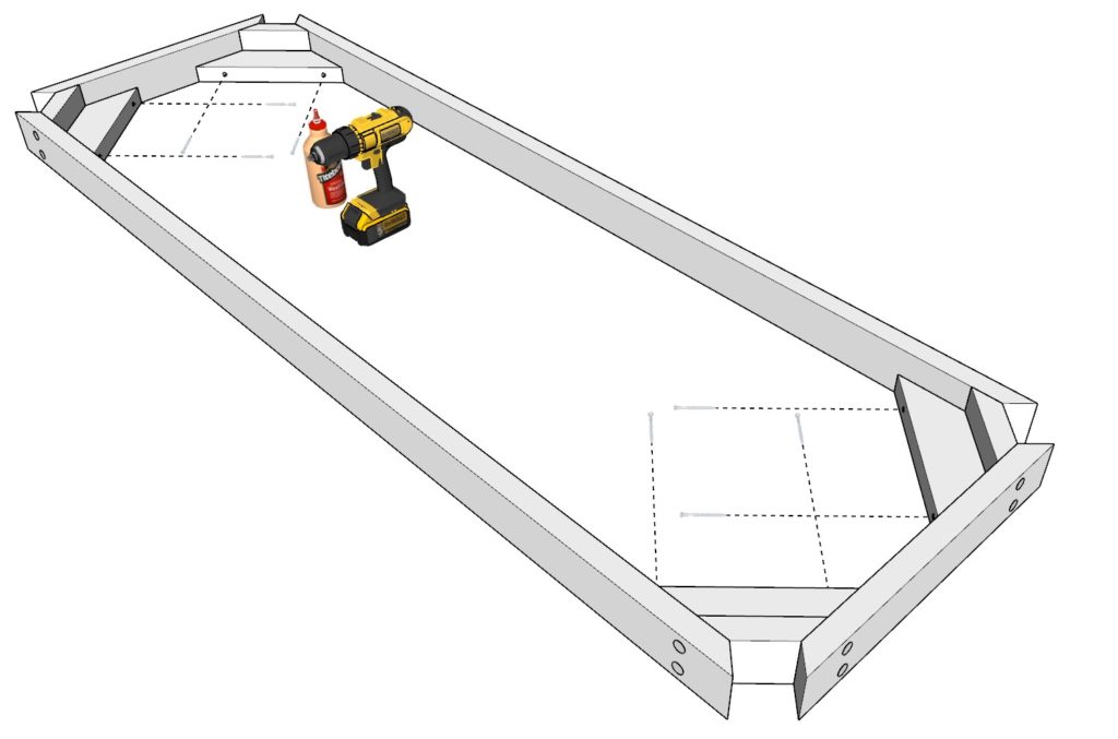 Adding further table top support pieces to ensure a well supported table frame