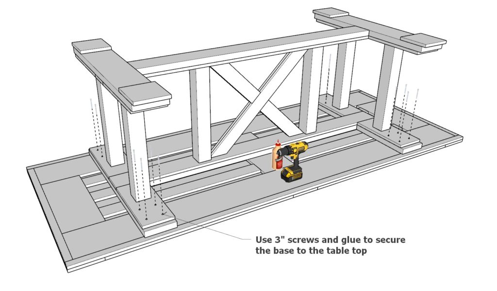 Securing the table top to the table base