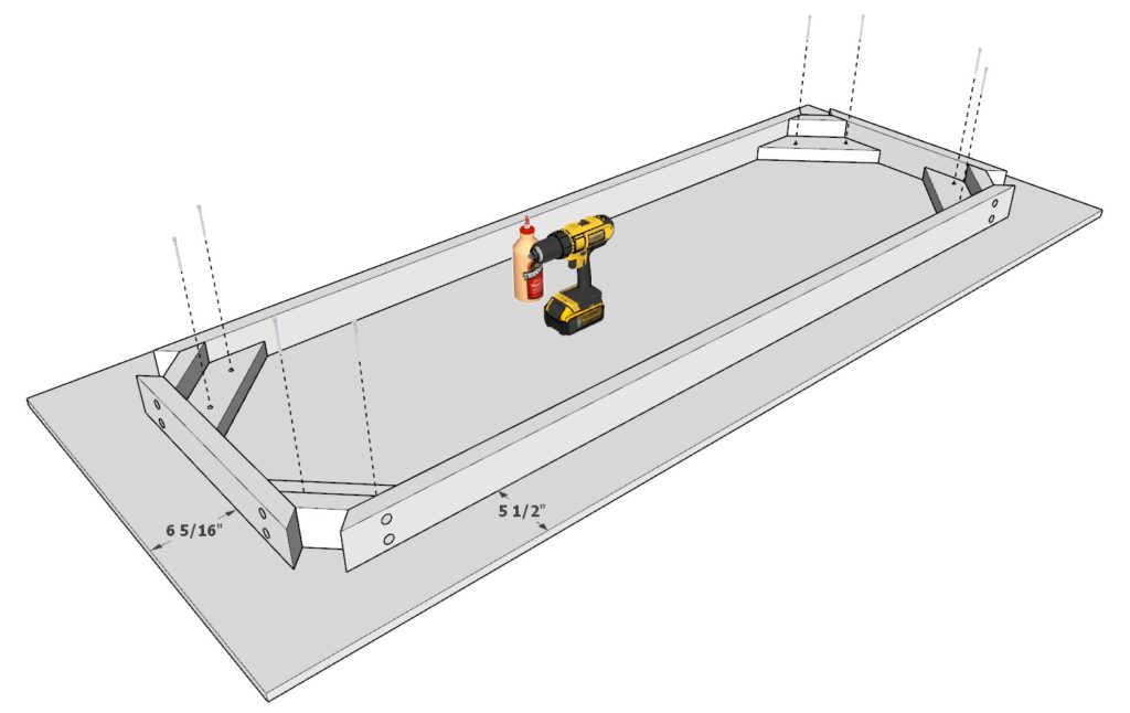 Attaching the table top plywood sheet to the table support frame