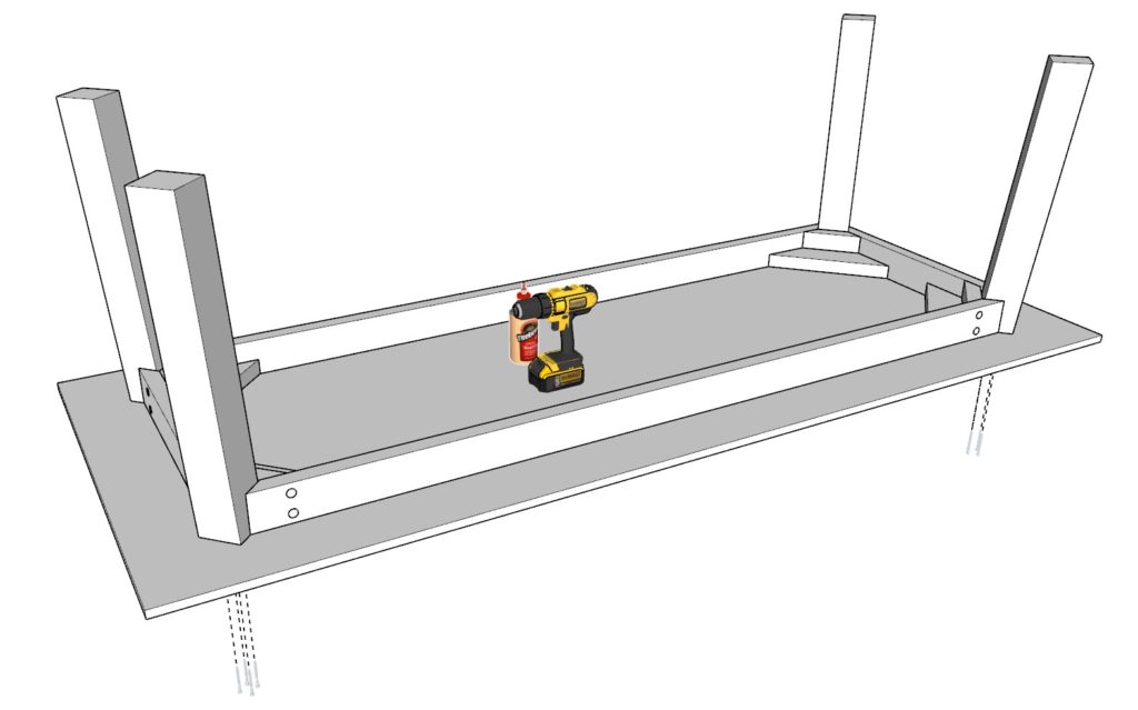 Adding the table legs to the table top support frame