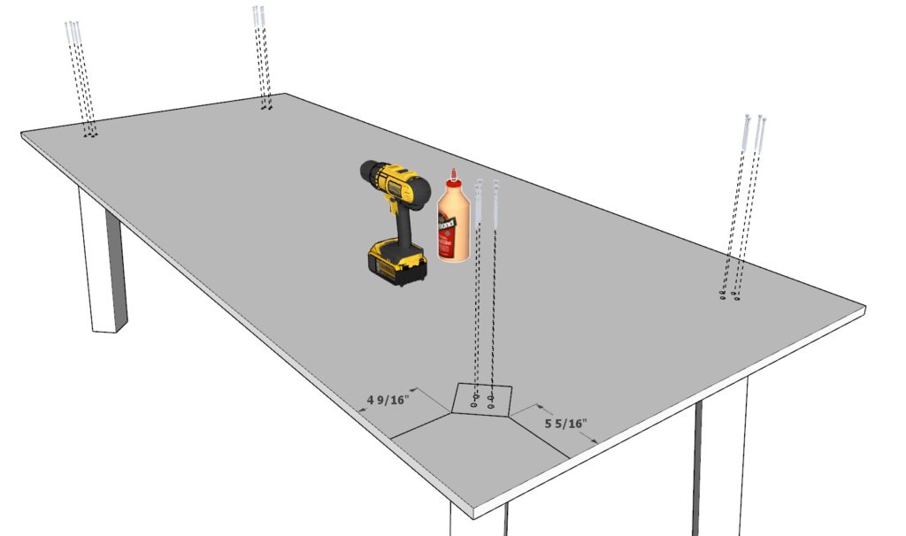 Adding the table legs to the table top support frame