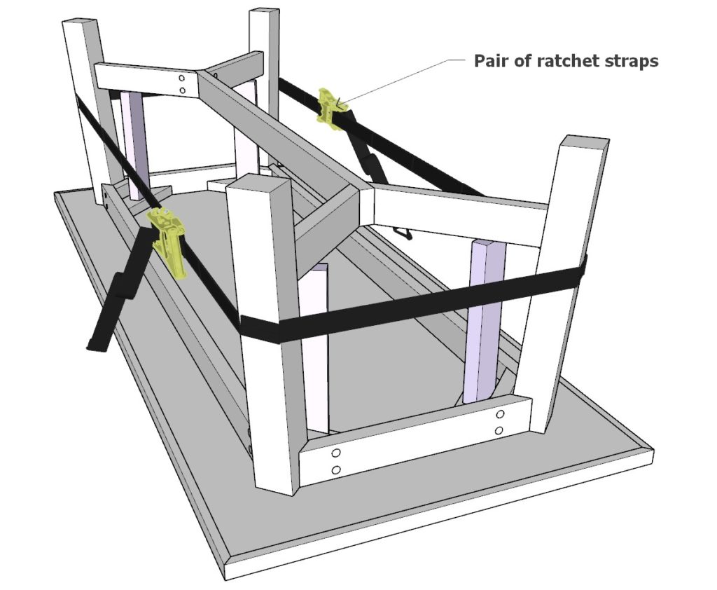 using ratchet straps to assist with securing the table base supports