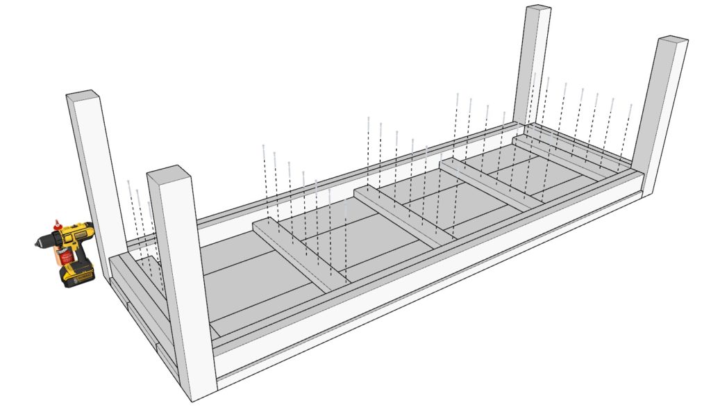 attaching the table top board to the table base