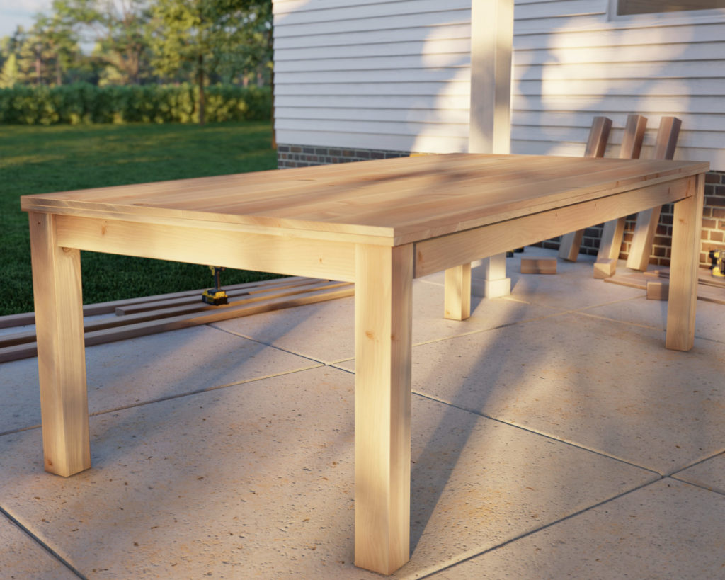 A beautifully handcrafted wooden dining table with a smooth, polished finish.