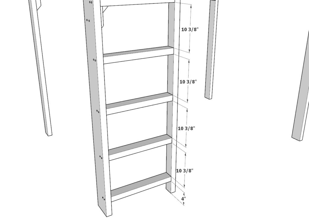 Loft bed ladder construction and assembly
