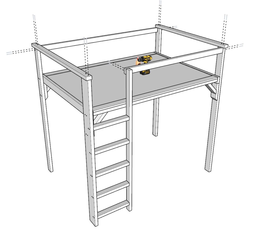 Loft bed railing installation