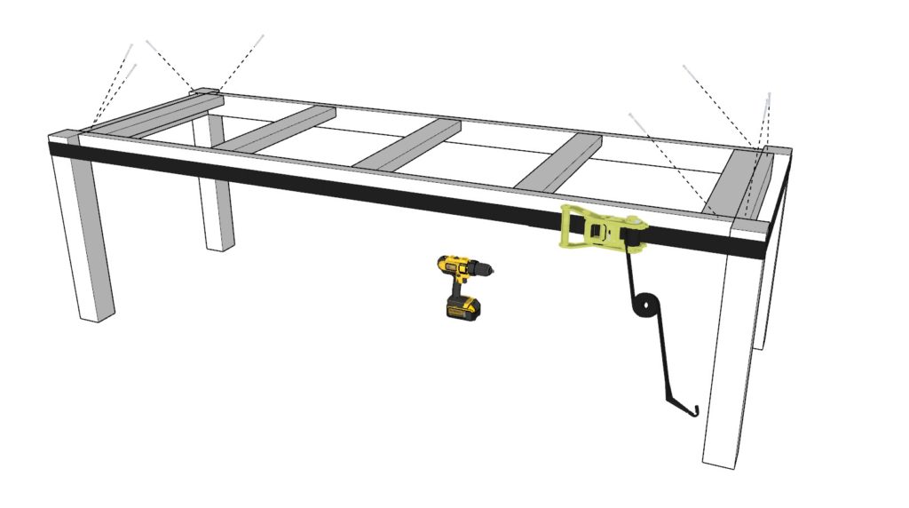 Turning table over and securing legs to table