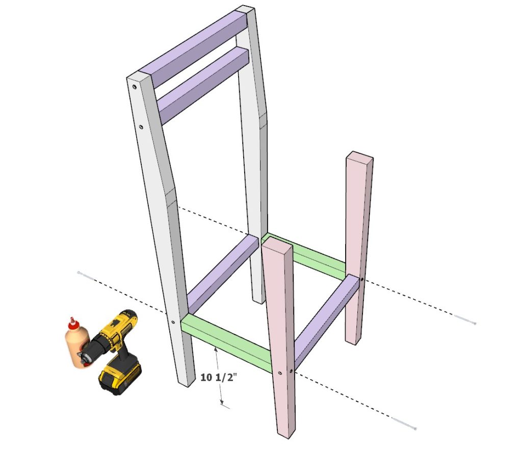 Adding the bar stool foot rest and cross brace