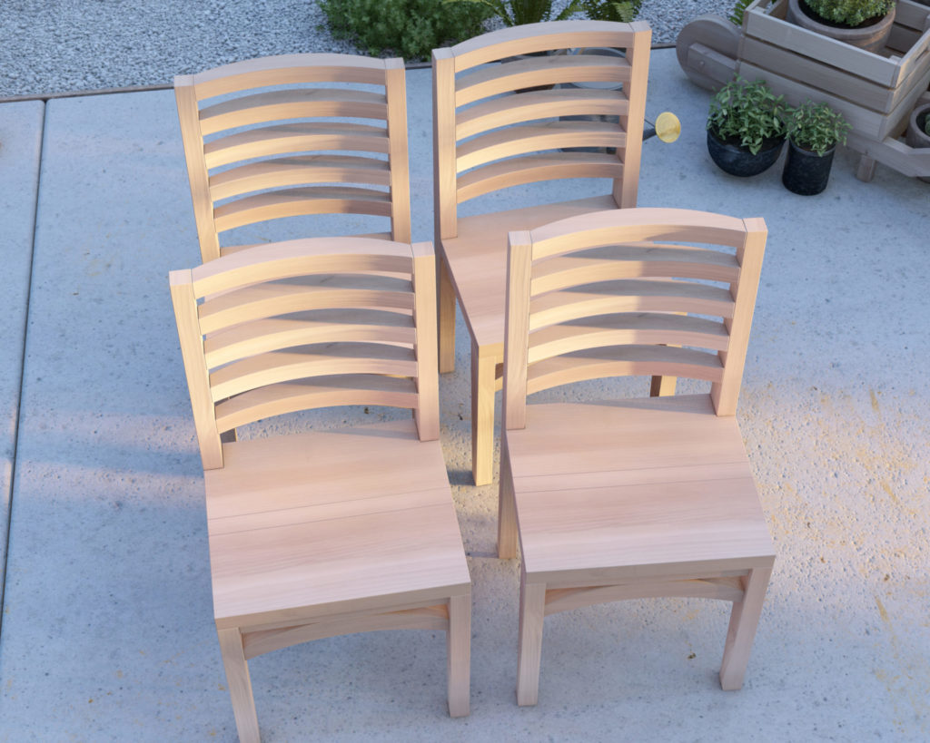 DIY wooden dining chairs with slatted backrest