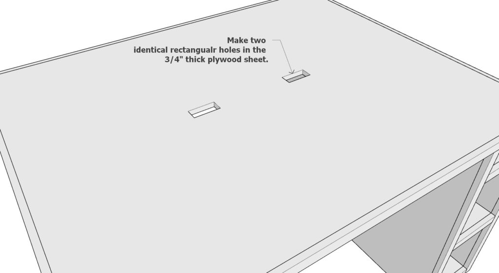 Cutting out the outlet holes in the table top