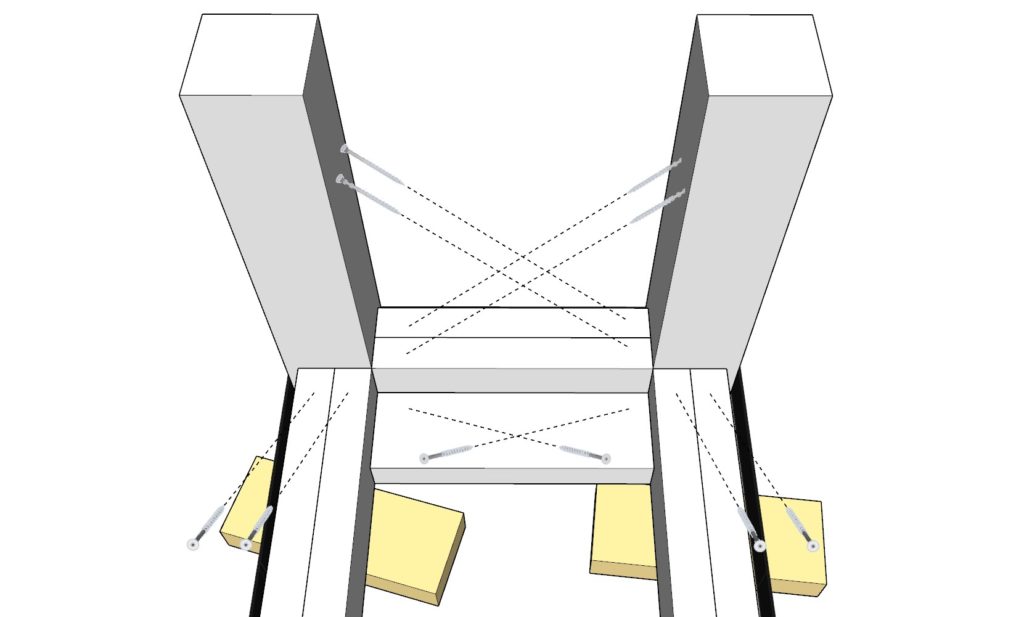 Attaching the table legs to the bench frame