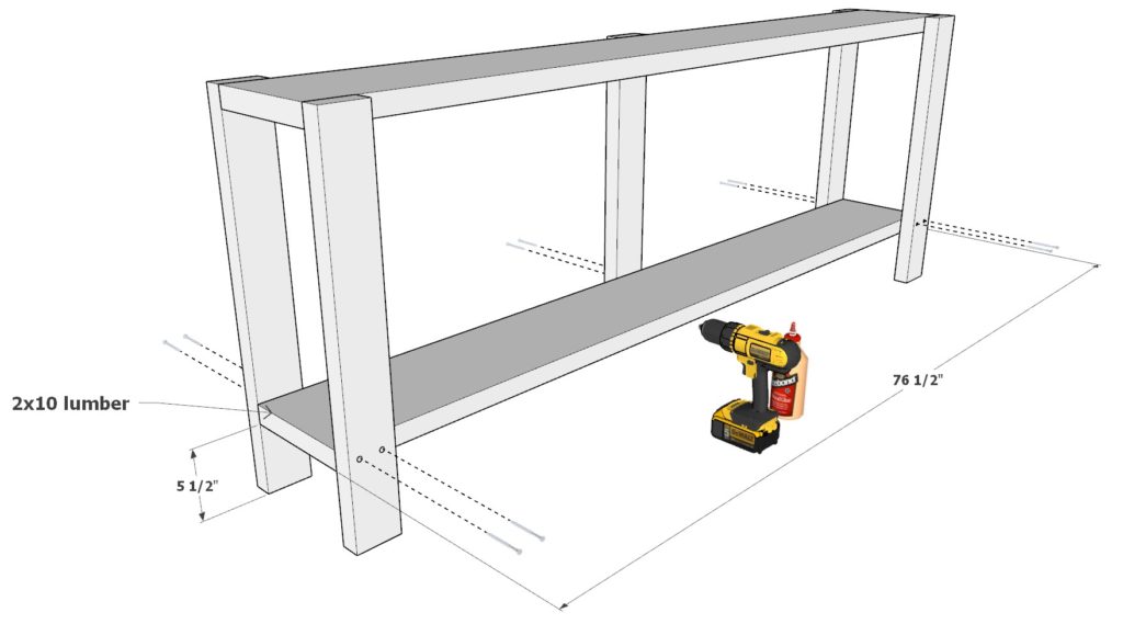 Console table shelf assembly