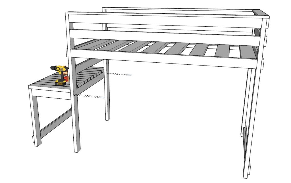 Securing the step to the loft bed frame