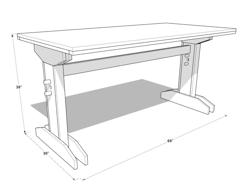 DIY adjustable desk dimensions
