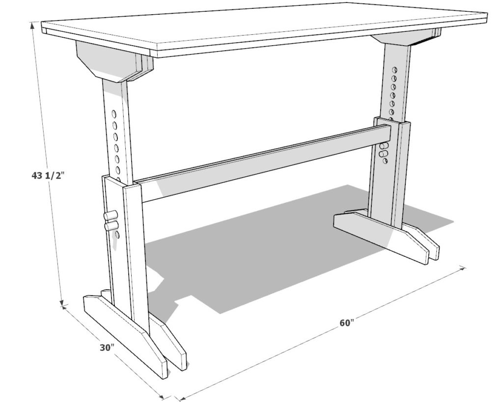 DIY adjustable desk dimensions